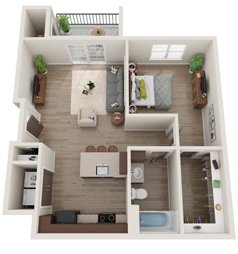 Floor plan for 1 bed, 1 bath, 783 sqft